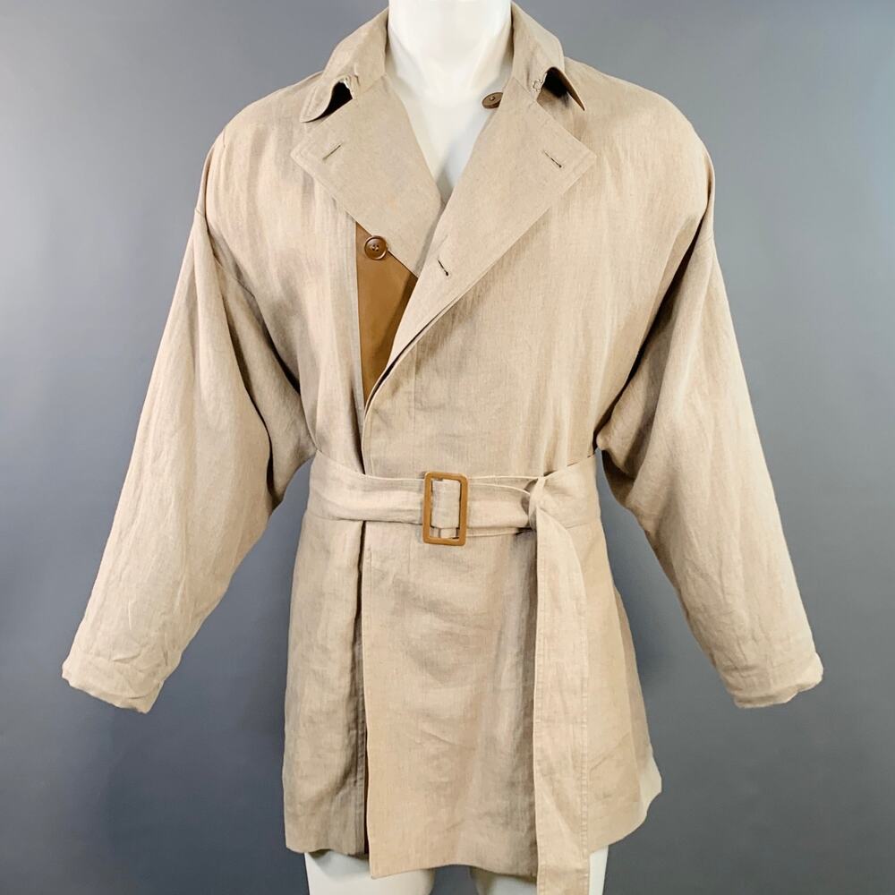 DIOR HOMME SS12 Size 34 Beige Linen Hidden Buttons Trenchcoat